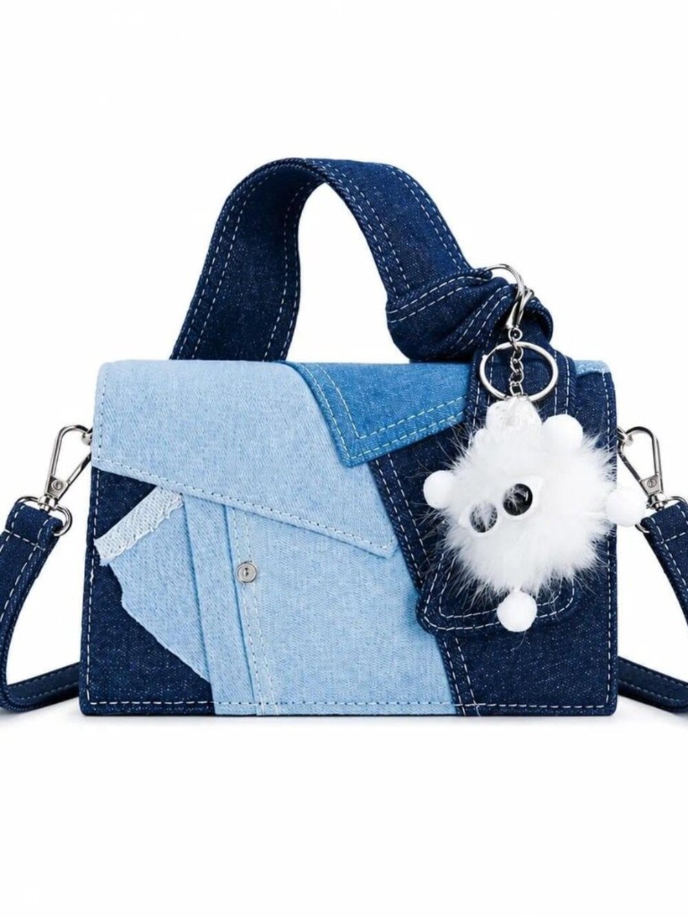 Denim Purse for Women Patchwork Shoulder Bag Jean Handbag Denim Crossbody Bags